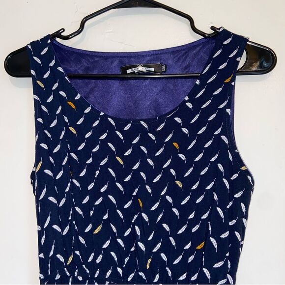 Paper Plane London Navy Feather Print Sleeveless Dress Women’s Small - Picture 6 of 9